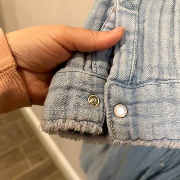 Free People Cinderella Story Shirtdress Size S Blue Denim Gauze Button Front - Picture 8 of 13